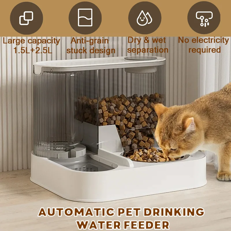 

2 In 1 Cat Water Fountain & Feeder 1.5L Cat Water Fountain + 2L Automatic Cat Feeder Cat Food Dispenser Pet Supplies Pet Feeders