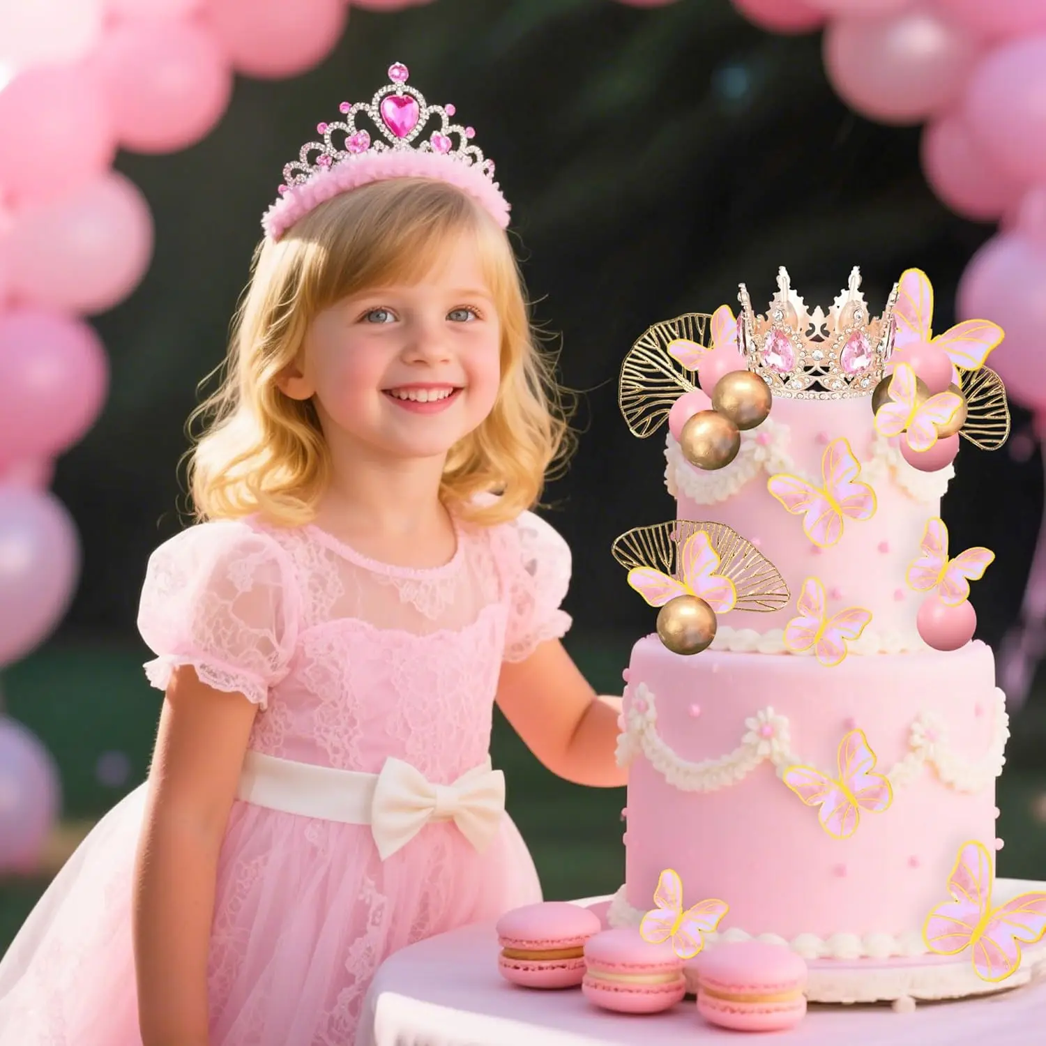 LaVenty Grüne Kugeln Kuchendeckel Prinzessin Kuchendekoration Tiara Krone Geburtstagsdekoration für Geburtstagsparty-Zubehör – Detail 5