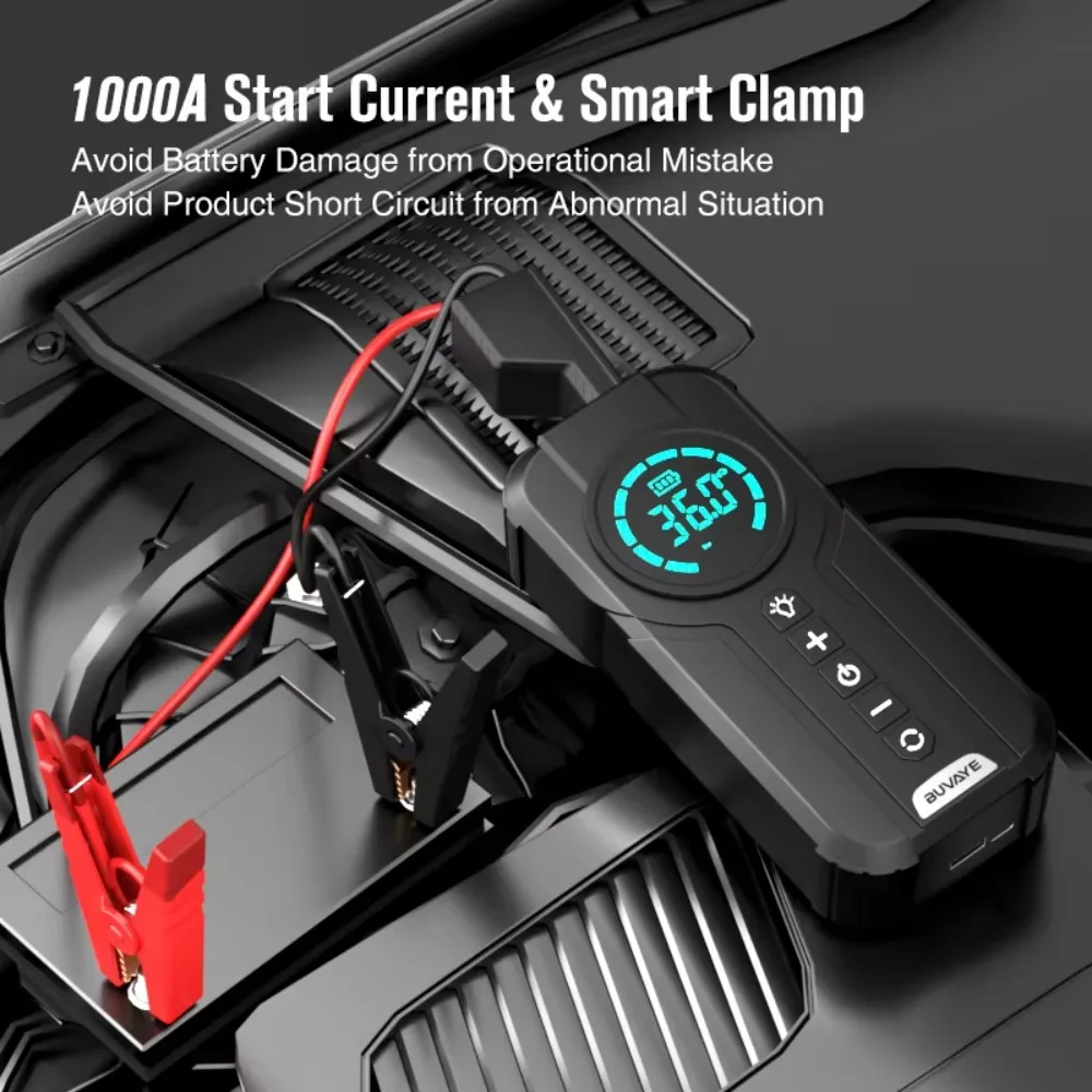 BUVAYE Car Jump Starter Tire Inflator Convenient Portable Battery Starter Air Pump Multi-function Air Compressor with EVA Bag