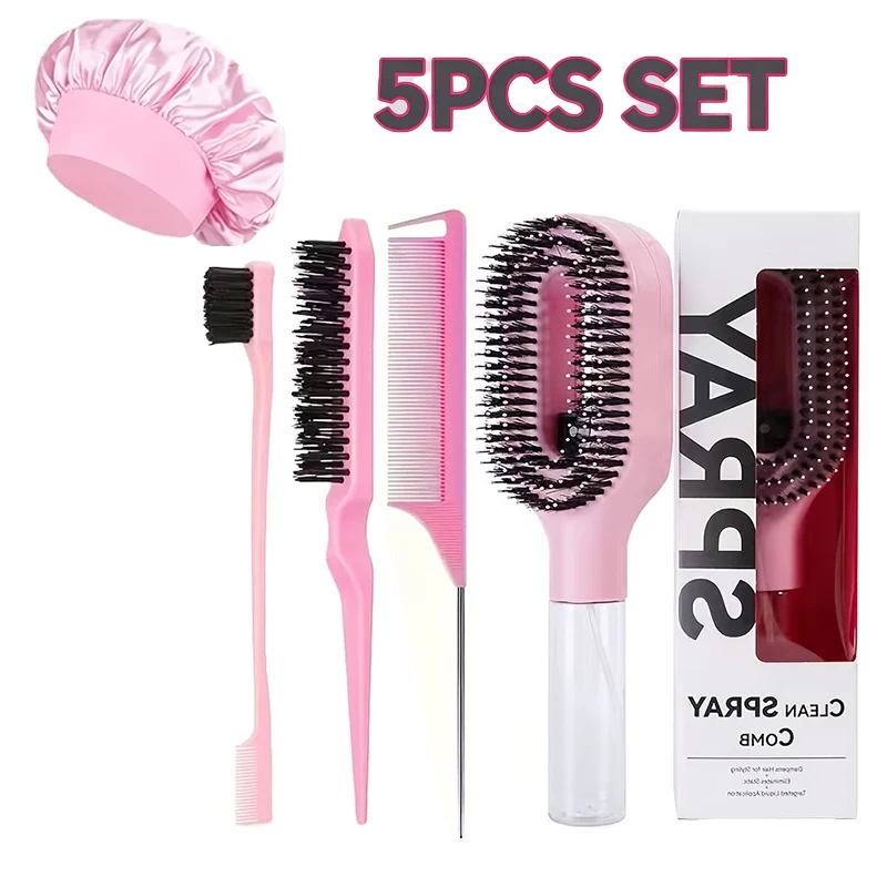 5-teiliges Haarstyling-Set: Kopfhautmassagekissen, Kamm, Sprühflasche, Haaransatzbürste, Haarflieger-Bürste, Hohlkamm – Detail 1