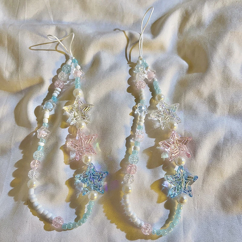 Pentagram Beading Phone Strap Charm Chain Phone Case Hanging Rope Cellphone Lanyard Keychain Woman Girl Bag Camera Pendant