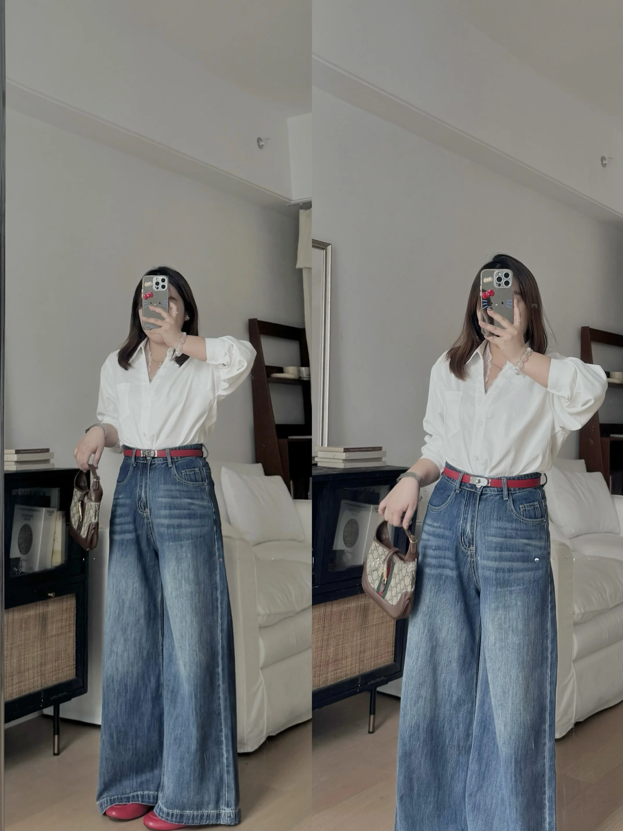 

High Waist Wide Leg Jeans Women's Straight Cut Slimming Light Blue Long Pants Retro High Waist Denim Skinnies Spring Ladies