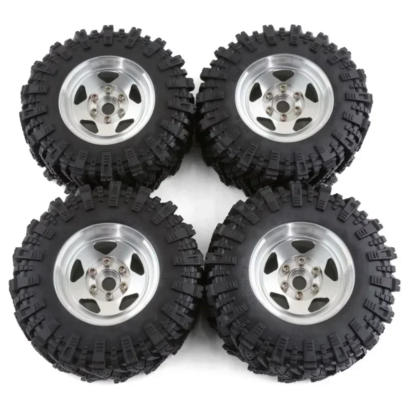 

4PCS 98MM 1.9" Super Viscosity Rubber Rock Tyres Wheel Tires with Beadlock Wheel Rim for 1:10 RC Crawler
