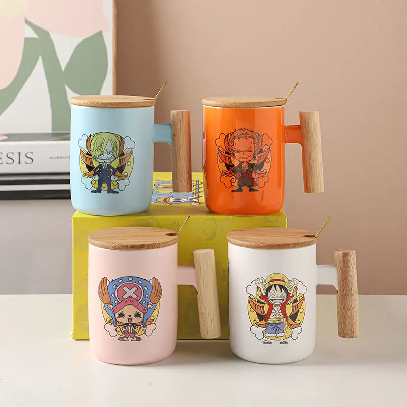 380ML One Piece Animation Monkey D rufy Mug con coperchio cucchiaio tazza da caffè acqua potabile per uso domestico tazza in ceramica confezione