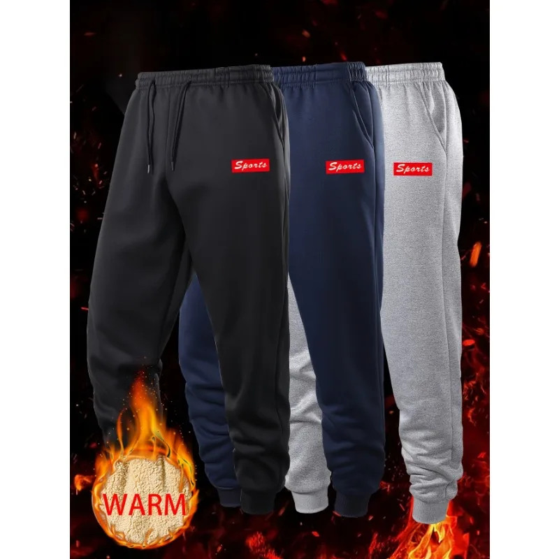 Men's Winter Fleece Lined Sweatpants Thermal Sherpa Joggers Outdoor Casual Pants Thickened Warm Elastic Waist Trousers Men