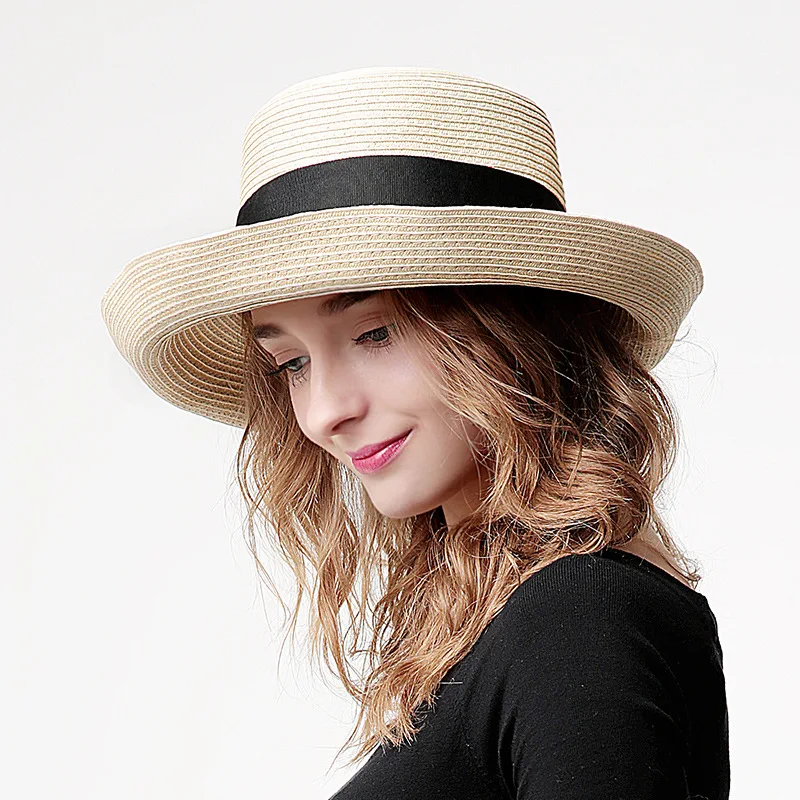 INS Curl Wide Side Beach Sun Hat Women\'s Summer Collapsible Fisherman Sunscreen Basin Cap Summer Bow Straw Hats for Women