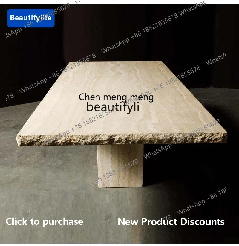 178cqy Natural Roman travertine marble dining table Square dining table Ancient French Nordic dining table