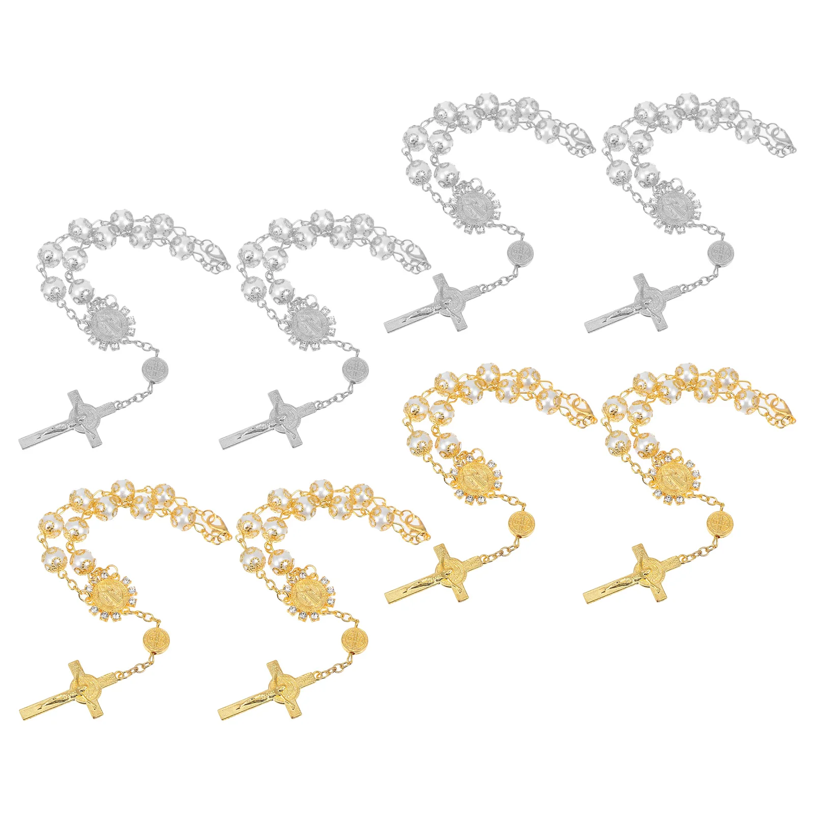 

4Pcs Imitation Pearl Rosary Bracelet Alloy Pearl Crafted Inspirational Jewelry for Women Party Favor Keepsake Miniature Rosary