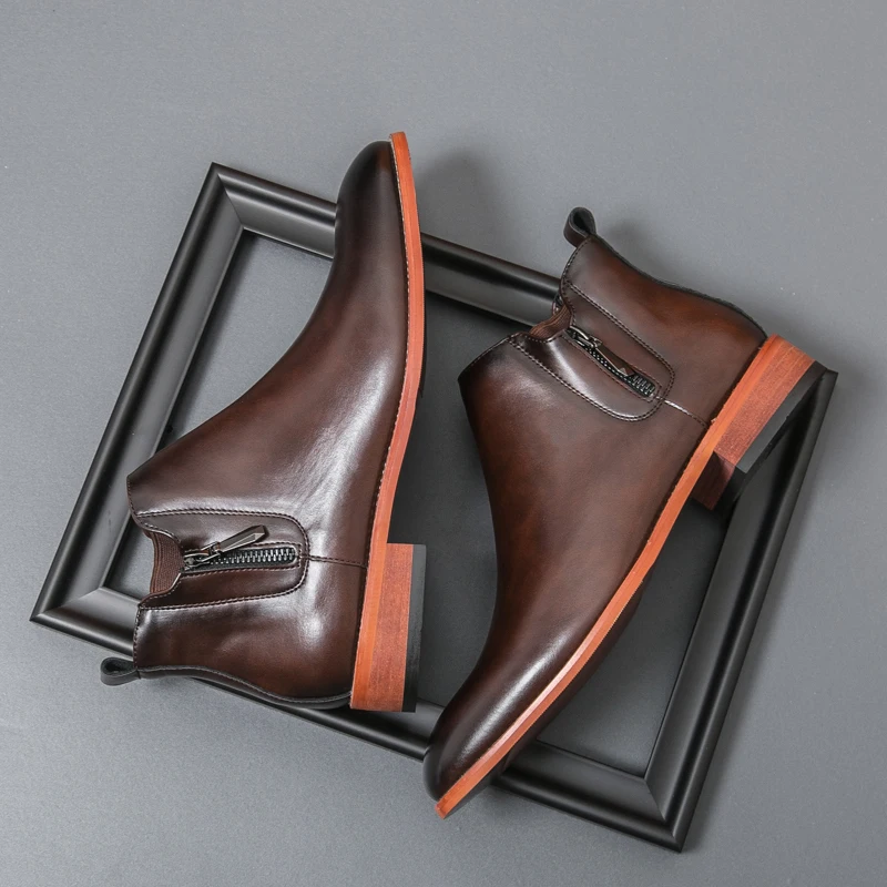 

Men High Top Ankle Boots PU Solid Color Low Heel Comfortable Classic Daily Men Boots