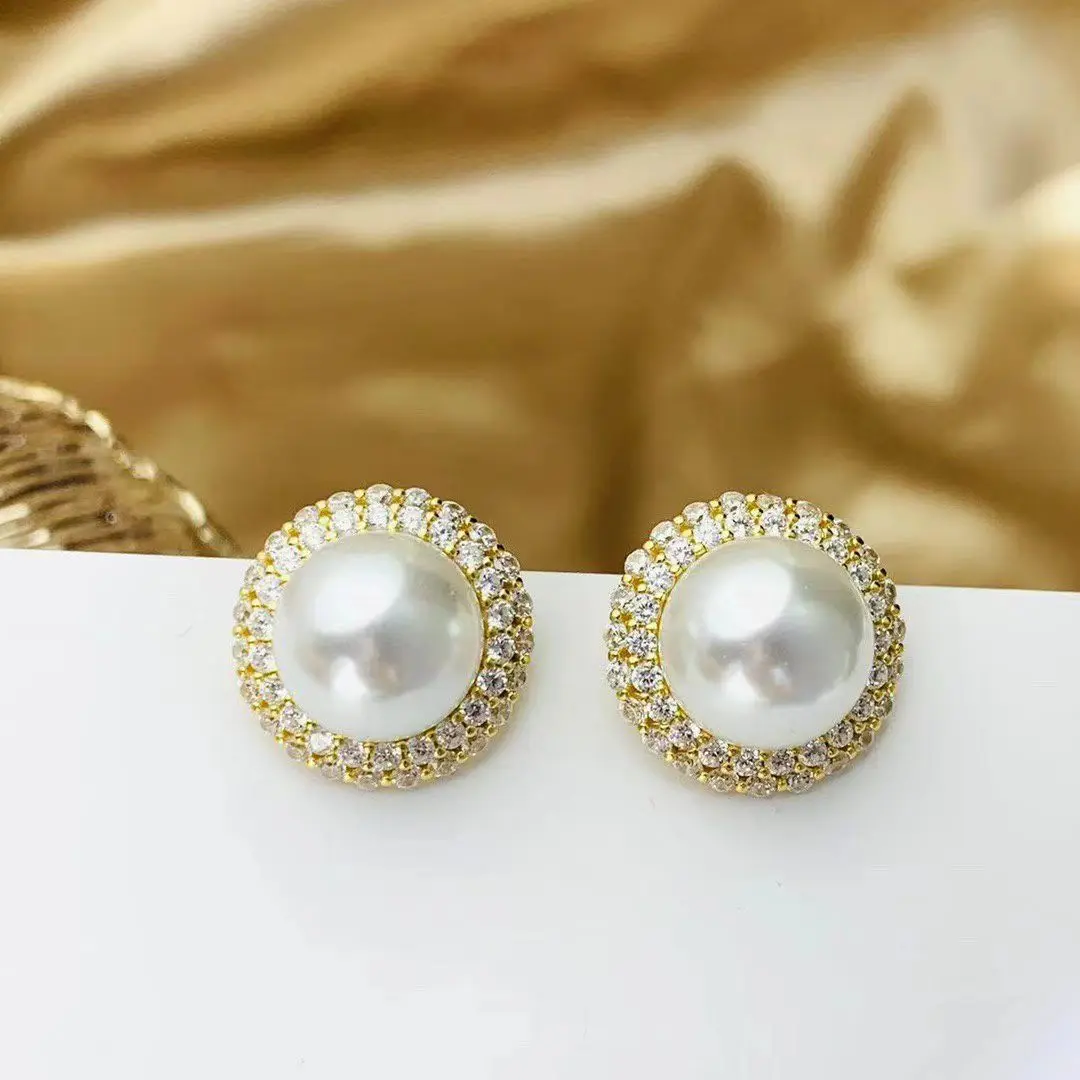 

Wholesale S925 Sterling Silver Earrings Mount Findings Settings Base Mounting Parts Accessory for 11-12mm Pearls 5 pairs/lot