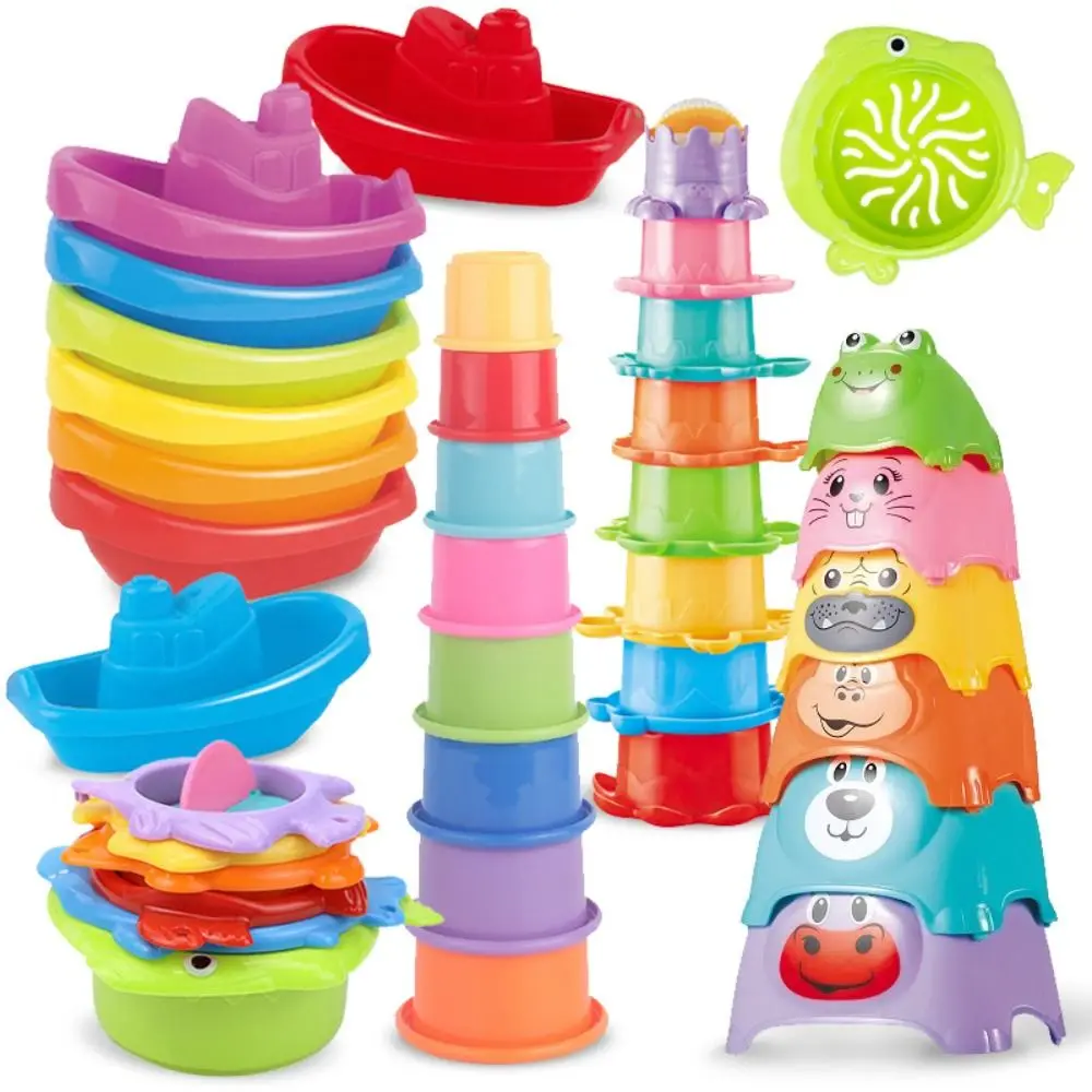 Cartoon Bear Stacking Ring Tower Building Block Montessori Stacking Nesting Circle Plastic Cement Early Education Stacking Cup