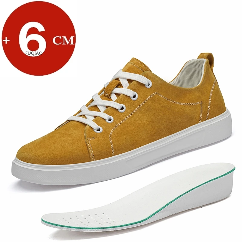 Men's Suede Casual Elevator Shoes 6cm Hidden Heel Height Increasing Sprots Breathable Comfortable Leather Lift Sneakers for Men
