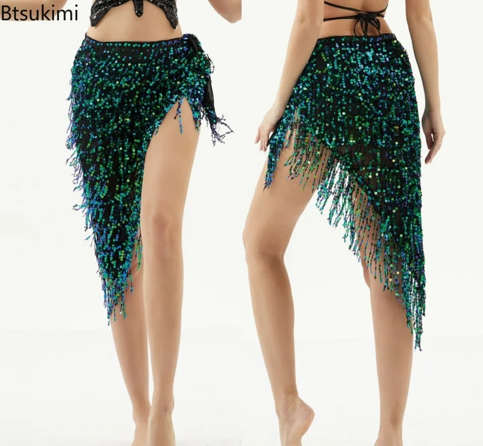 Triangolo Paillettes Gonna di danza del ventre Danza del ventre Lunga Nappa Sciarpa sui fianchi Abiti da festival Accessori per abbigliamento da ballo per donna Cintura da ballo