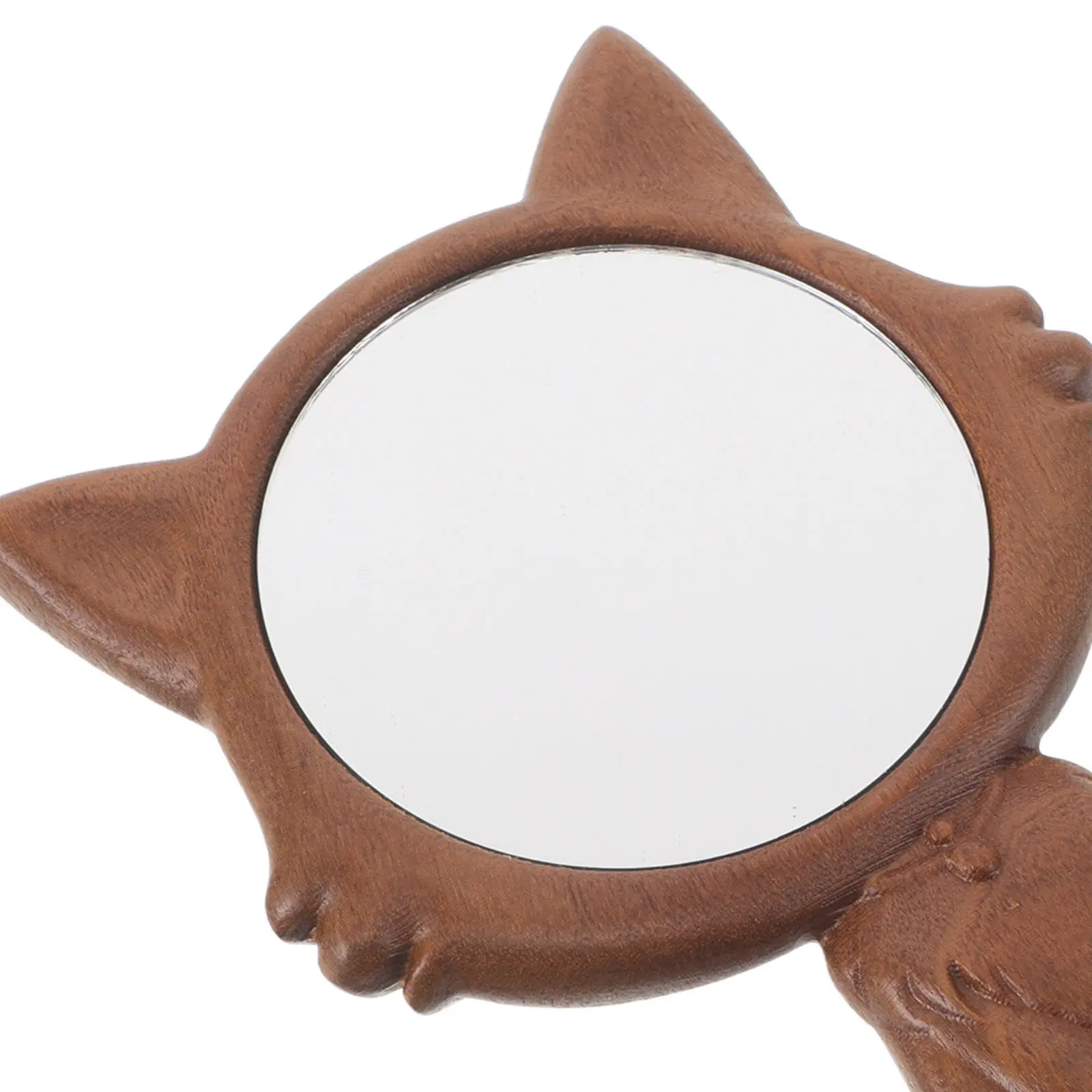 Cute Cat Shaped Handheld Mirror Wooden Frame Small Portable Travel Makeup Mirror for Purse Clear Reflection Compact