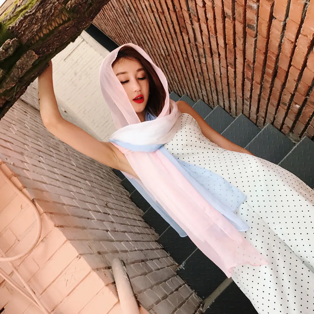 

Uv Protection Women's Scarf Gradient Chiffon Silk Shawl Lightweight Breathable 170x145cm Light Blue Pink All Season Summer
