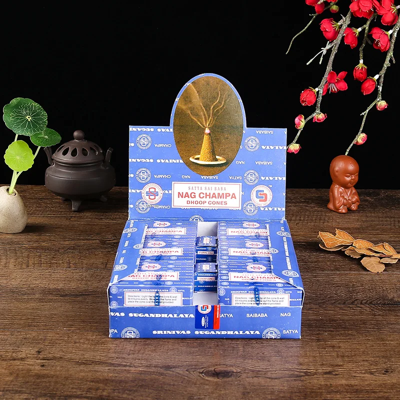 12Boxes Handmade Indian Incense For Meditation Purifying Air Nag Champa/White Sage Dhoop Cones Sleep Aid Natural Incense