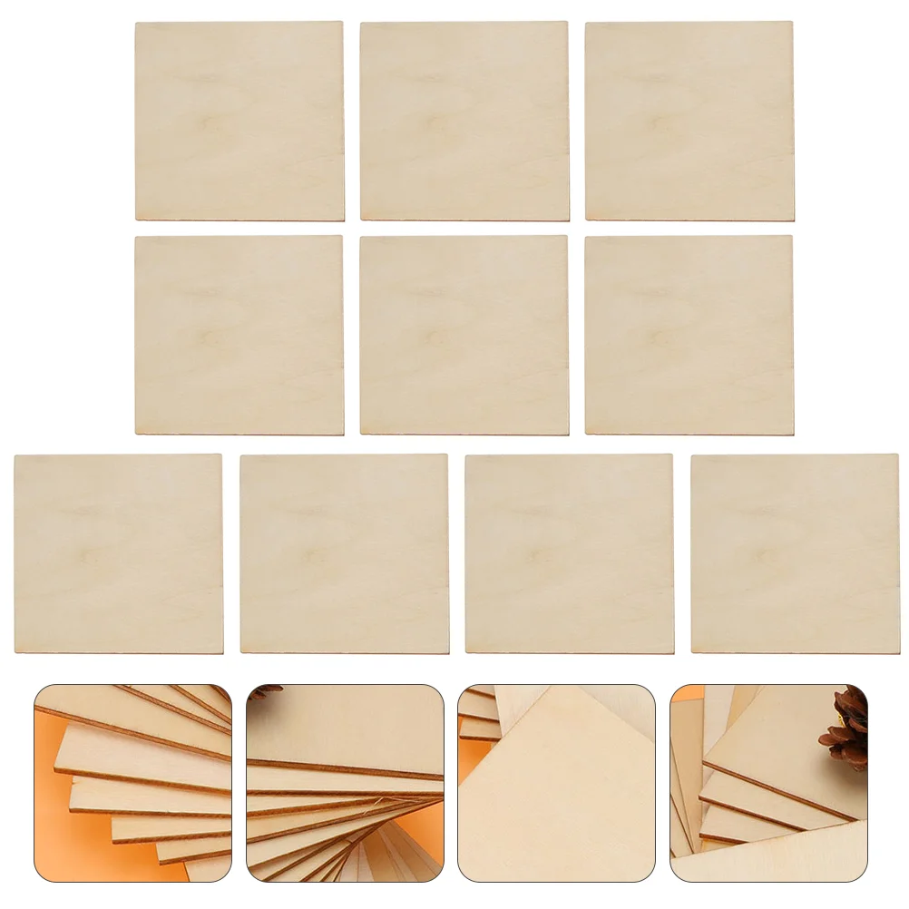 50 Pcs Square Wood Chips 40x40mm Rectangular Board for Crafts 50x50mm Blank DIY Accessory Slices Wooden Hollow Out