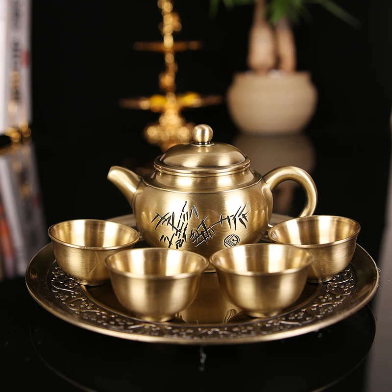 Retro Tea Set Tea Pot Bamboo Imitation Bronze Kung Fu Tea with Tray