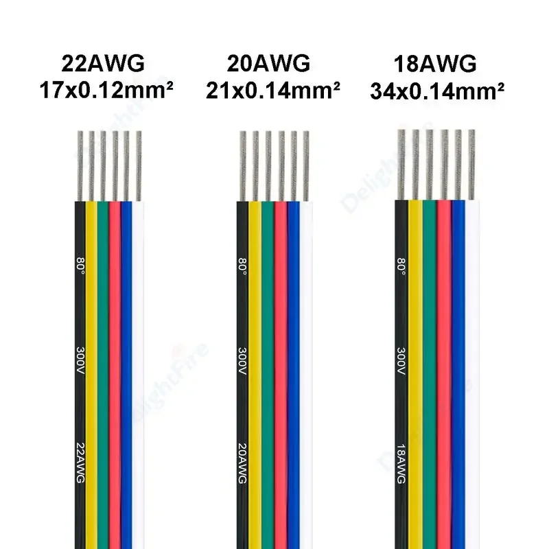 6Pin LED Strip Cable 22 20 18 AWG LED Extension Cable 12V Electrical Wire For RGBWW RGBCCT LED Strips Light Bar JST Connector