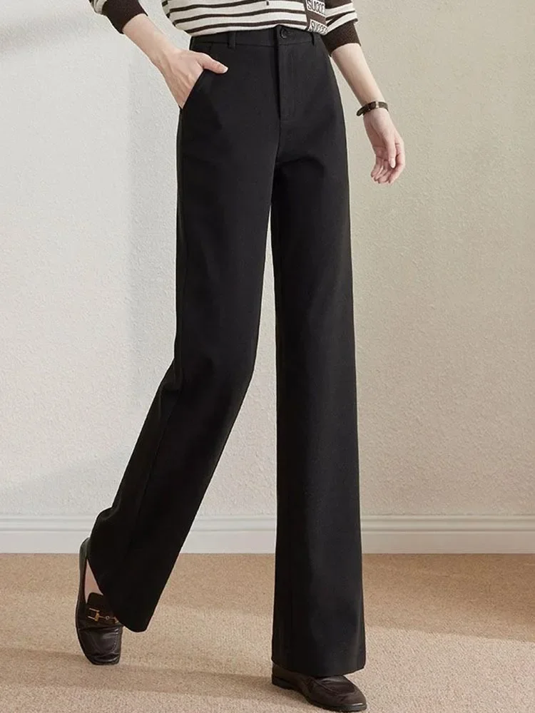 หญิงอย่างเป็นทางการหลวมกางเกงขากว้างเอวสูงผ้าขนสัตว์ผสม Baggy ตรง Pantalones สํานักงานหนา Calcas Feminina ใหม่ XQ61