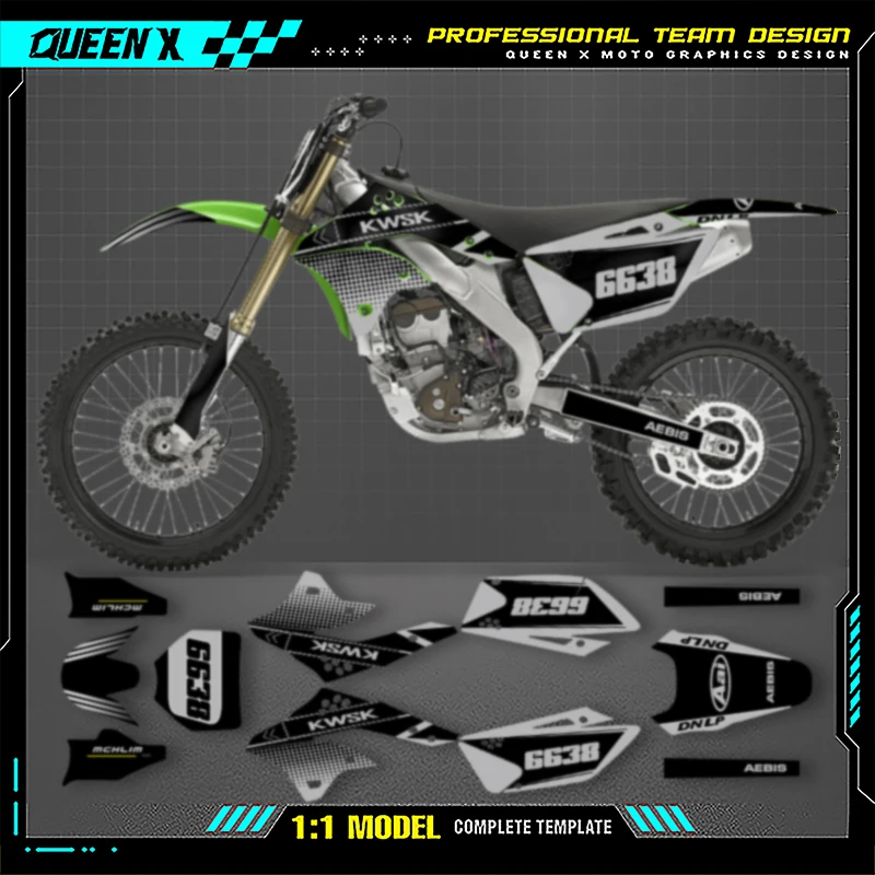 Queen X MOTOR Customize Motorcycle Graphics Decals Stickers Kit For KAWASAKI KXF250 KX250F KXF 250 2006 2007 2008 003 - view 3