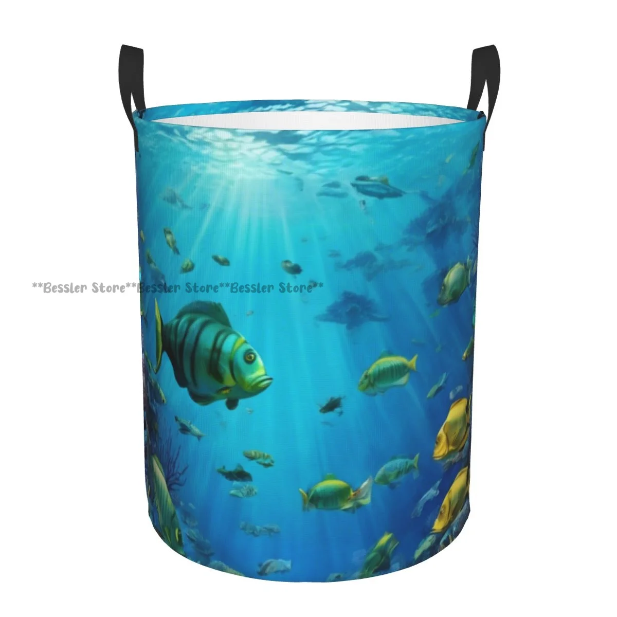 

Laundry Basket Underwater Ocean With Angelfish Butterflyfish Round Storage Bin Collapsible Hamper Clothes Bucket Organizer