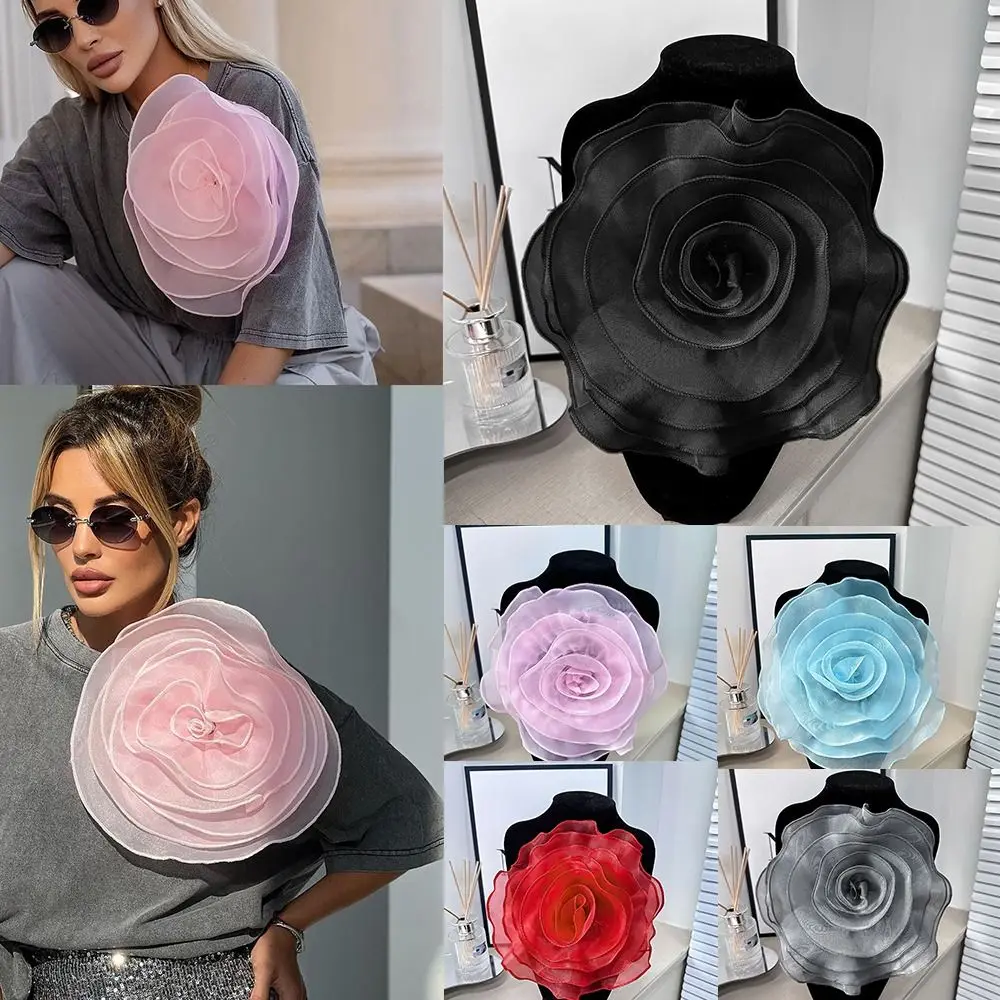 

New Handmade Rose Flower Patch Brooch Accessories Artificial 3D Flower Corsage Organza DIY Chest Flower
