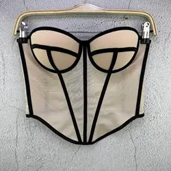 Sexy Sheer Corset Crop Tops for Women Sleeveless Tank Cropped Top Summer Retro Slim Breathable Bustier Camis Bone Bodyshaper Top
