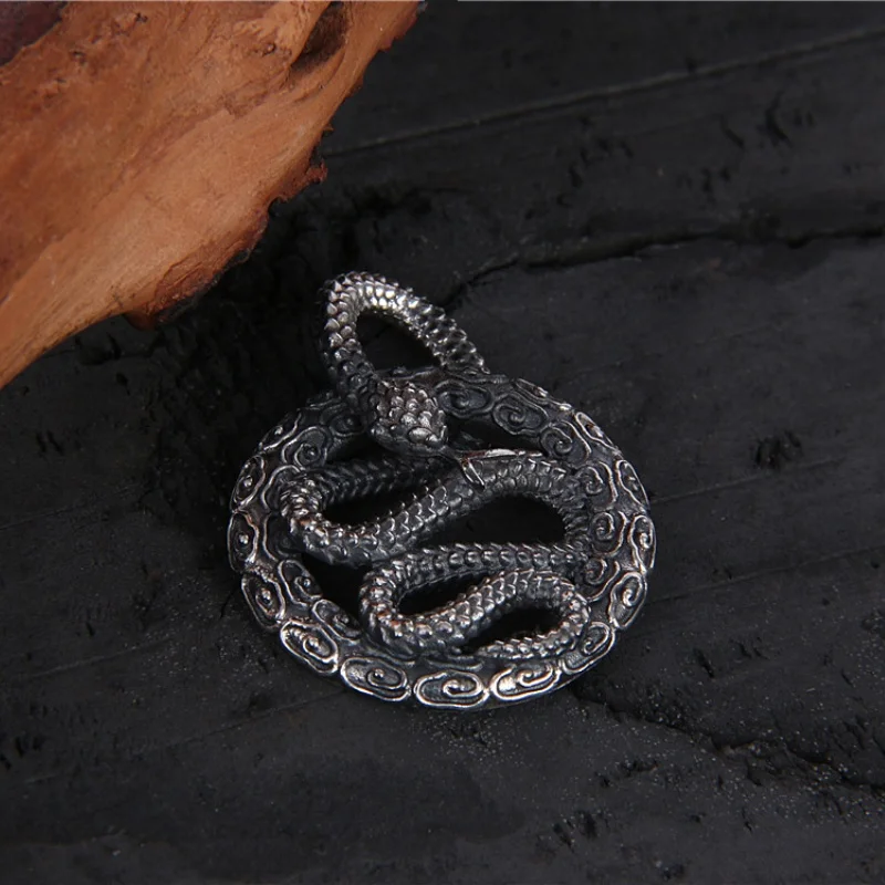 BOCAI S925 Sterling Silver Charms Pendants for Men Women Zodiac Years Spiral Spirit Snake Retro Jewelry Wholesale