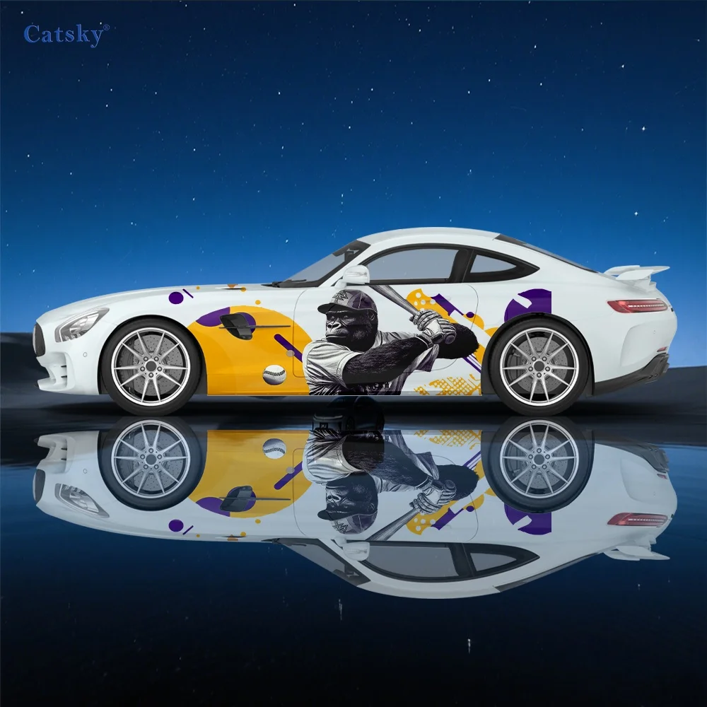 

Chimpanzee Baseball Colorful Car Vinyl Wraps Decal Self-adhesive PVC Sticker Suitable for Trucks SUV Decor Auto Accessories Gift