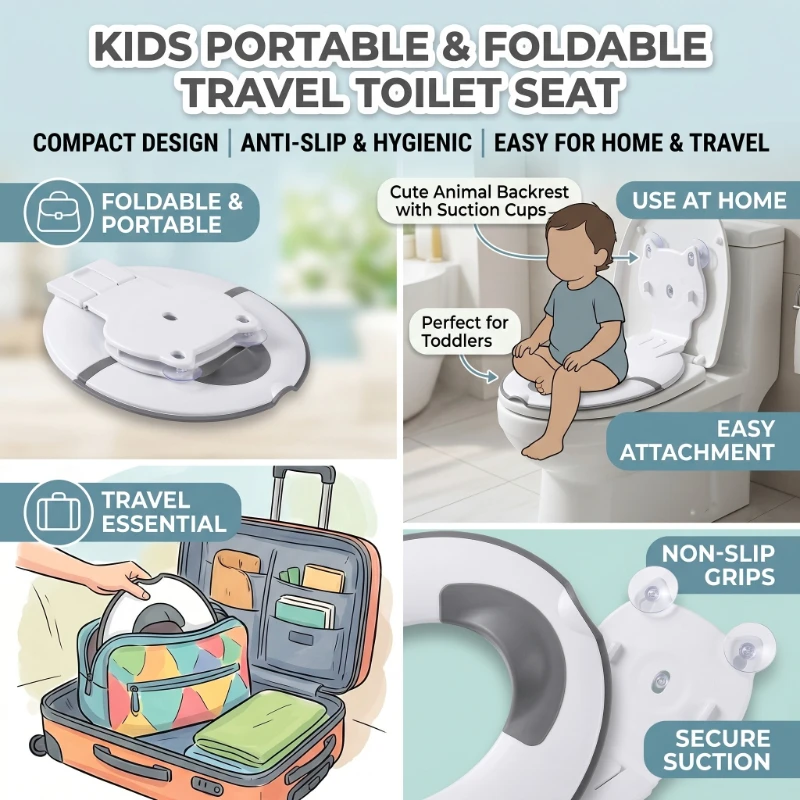 

Foldable Toilet Seat Cover Training Seat Portable Travel Non-Slip Toddler Toilet Seat Cover with Suction Cups Hygiene Solution