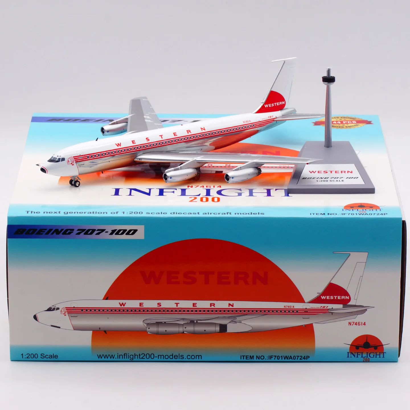 

IF701WA0724P Alloy Collectible Plane Gift INFLIGHT 1:200 Western Airlines Boeing B707-100 Diecast Aircraft Jet Model N74614