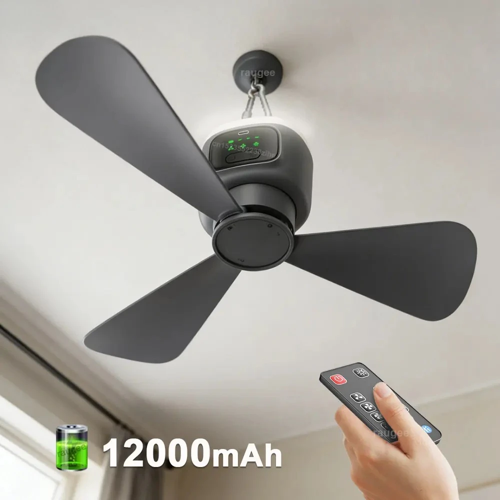 Portable Ceiling Fans Outdoor Camping Ceiling Fan Air Circulator 12000mAh Rechargeable Electric Fan for Home with Light Remote