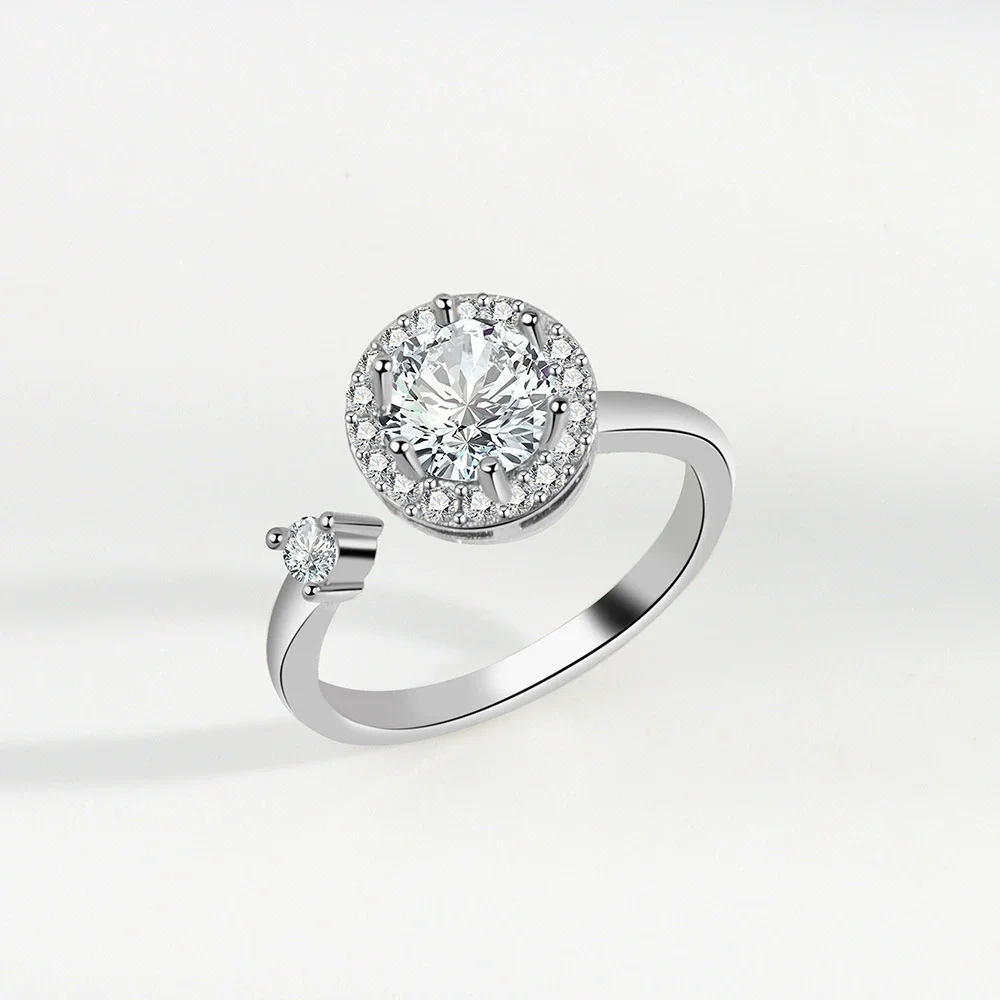 VENTFILLE 925 Sterling Silber Mond Und Sterne Zirkon Drehbare Ring Für Frauen Geschenk Diamant Stress Lindern Ring Schmuck Großhandel