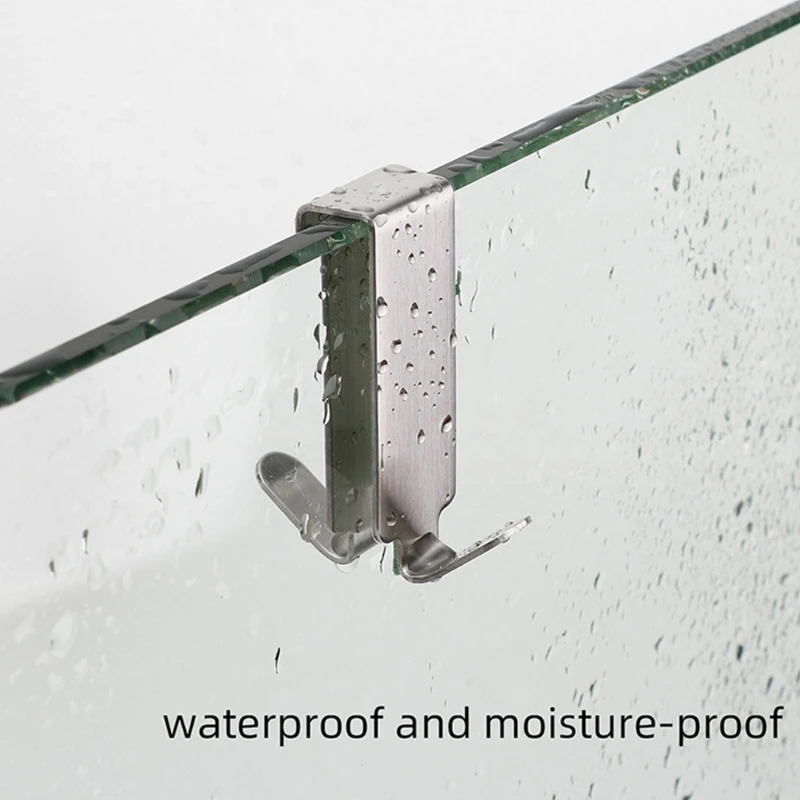 Bathroom Robe Hook for Shower Glass Door, Toolless Double Hanger with Glass Friendly Back Pads and Metal Body, 2 Pack for JOMD