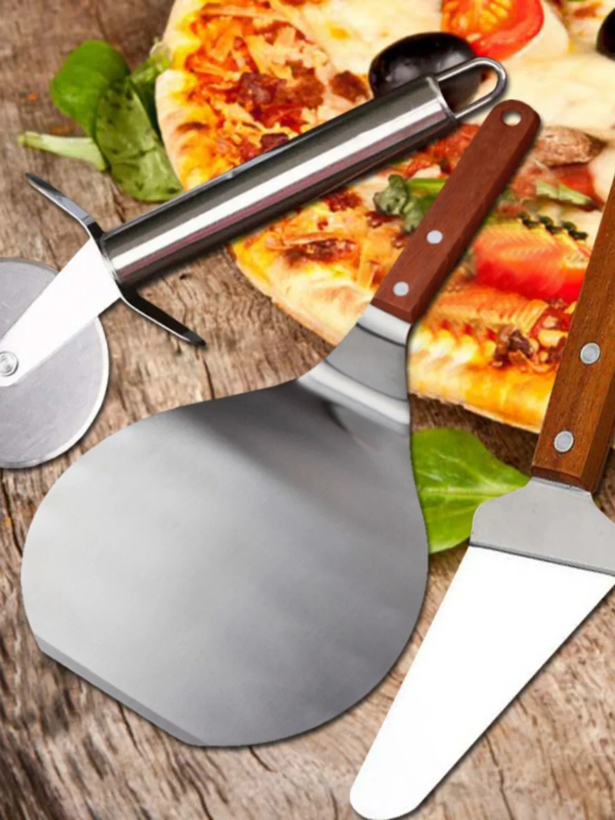 Stainless steel cake shovel with wooden handle transfer shovel round