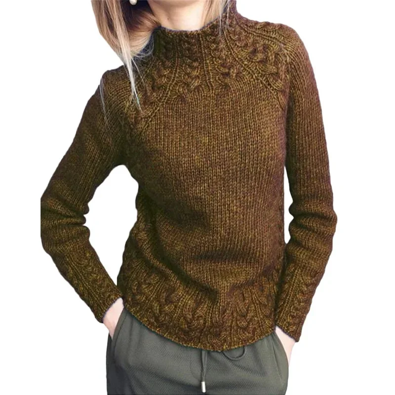 Green Crochet Turtleneck Sweater Kintted Women Thick Pullovers Khaki Spring Autumn Winter Jumper Y2k Top Jumper Streetwear