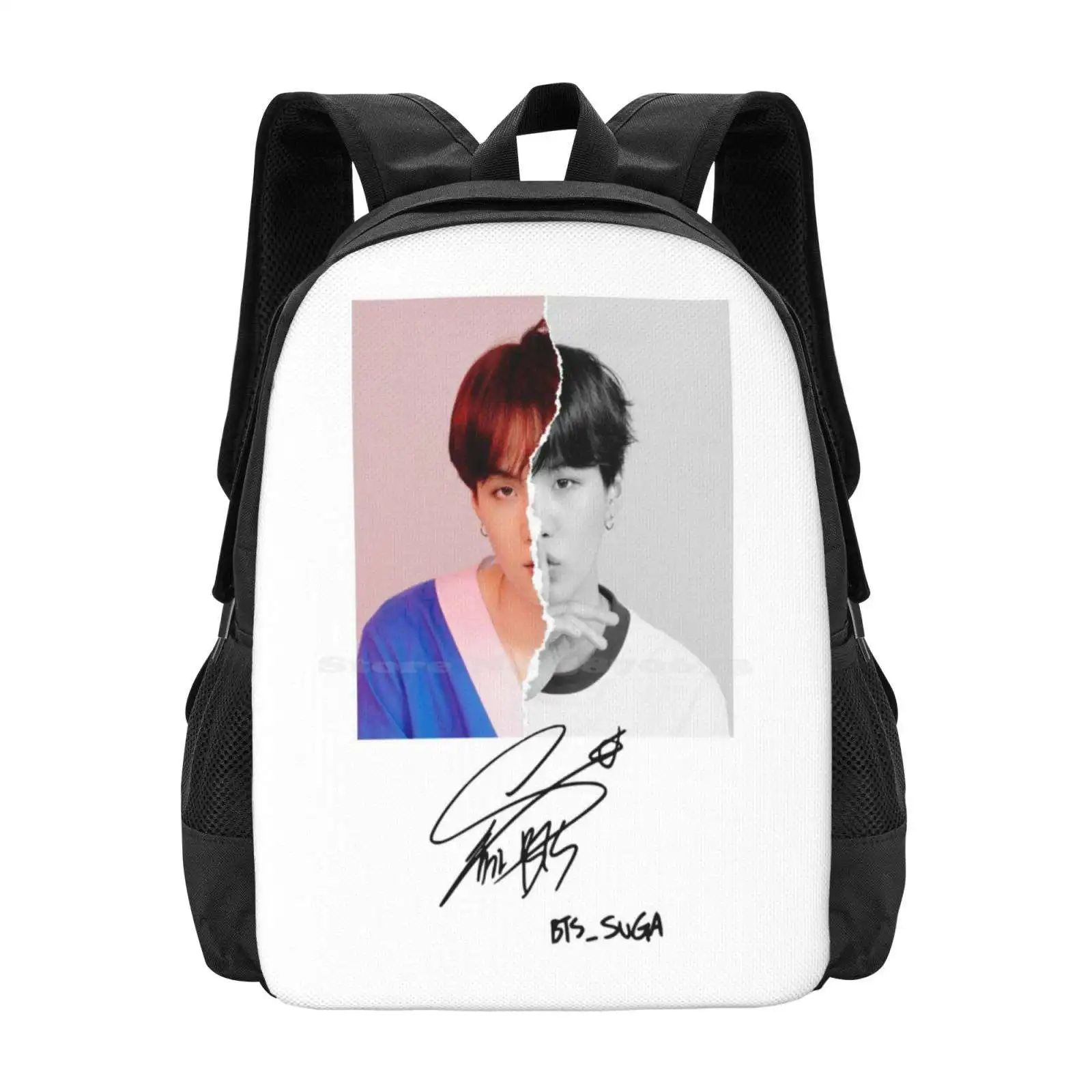 Suga Assinatura Moda Padrão Projeto Mochila, Mochila Escola Laptop Viagem, K-pop Exército Min Yoongi Yoongi Suga, te amo você