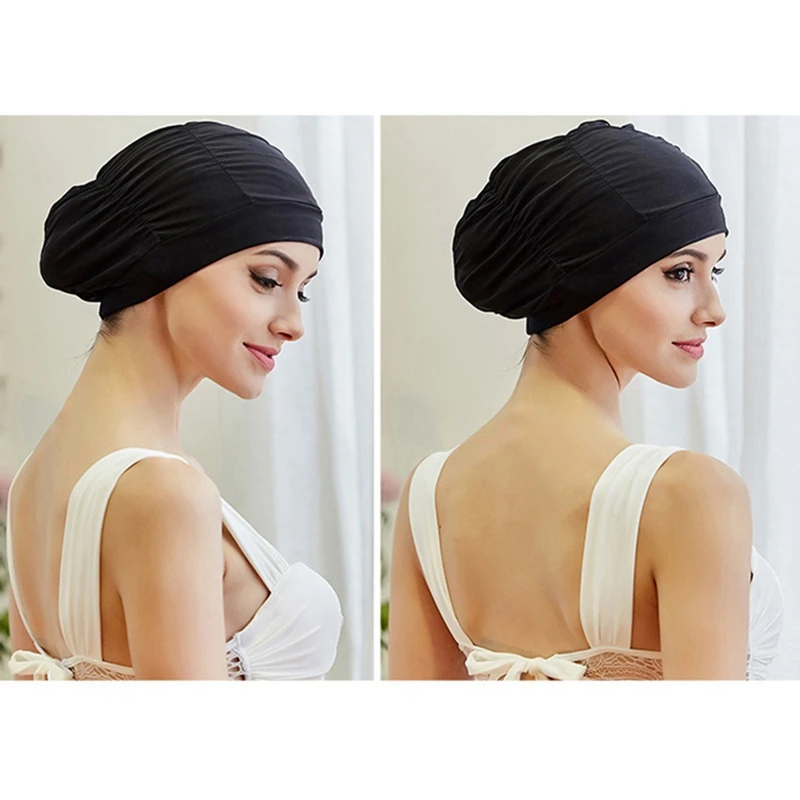 Frauen Schwimmen Kappe Schwimmen Caps Hut Stretch Drapieren Schwimmen Pool Sport Elastische Nylon Turban Lange Haar Bade Wrap