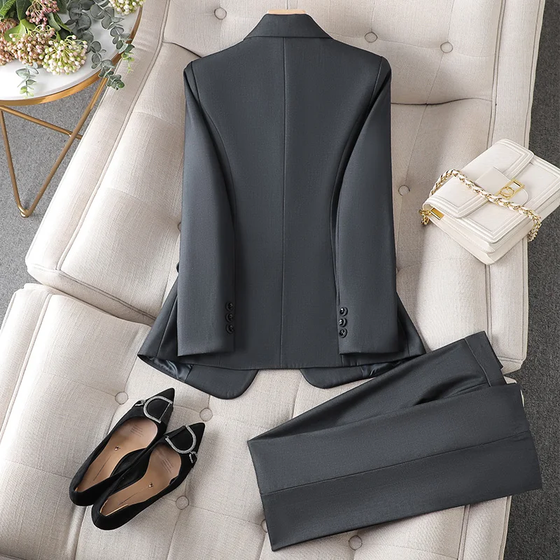 NAVIU Gray Suits Women New Autumn Fashion Temerament Professional Long Sleeve Slim Blazer And Pants Sets Office Lady Work Wear