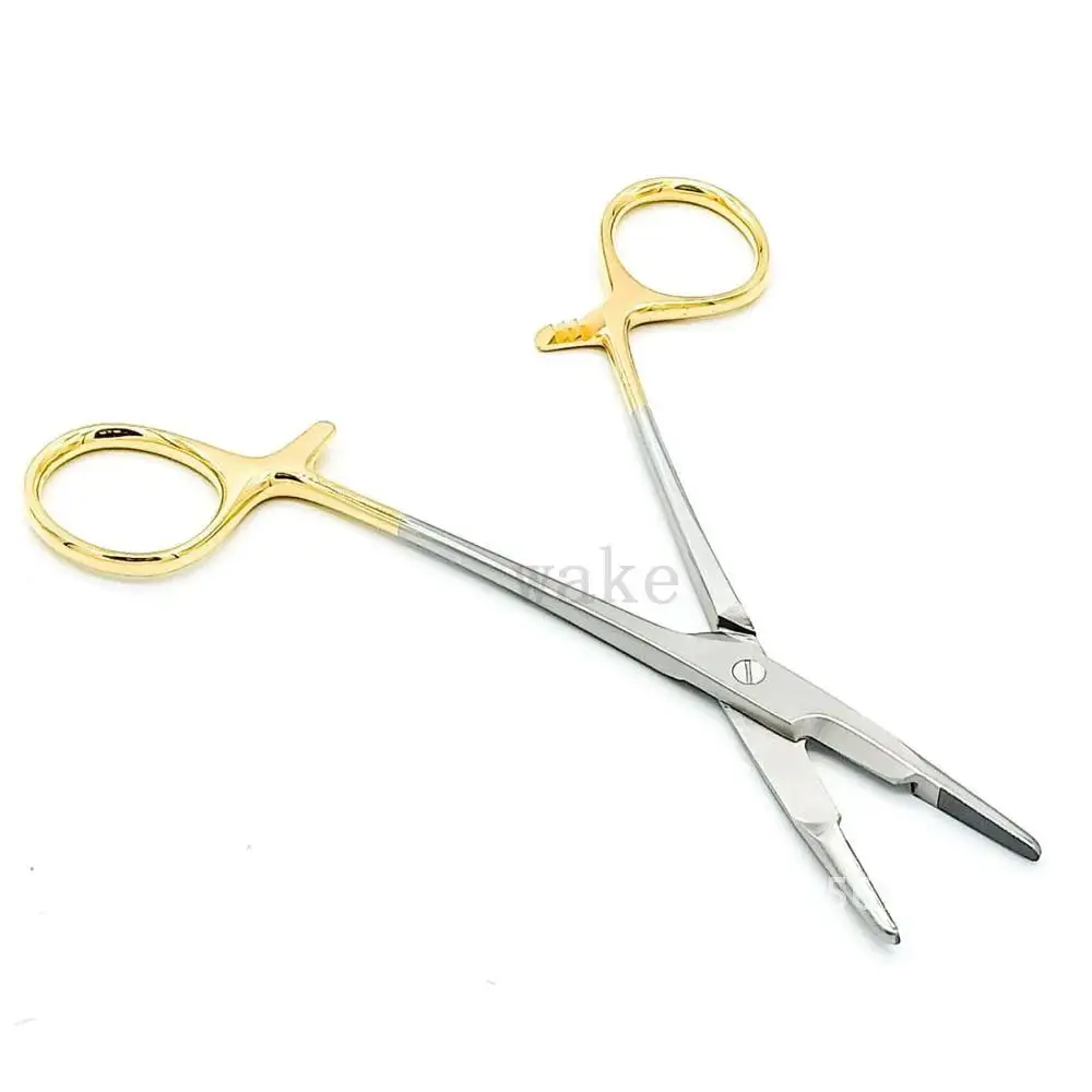 Stainless Steel Needle Holder Insert with Scissors Needle Holder for Ophthalmic Instrument Plastic Surgery Double Eyelid Tool