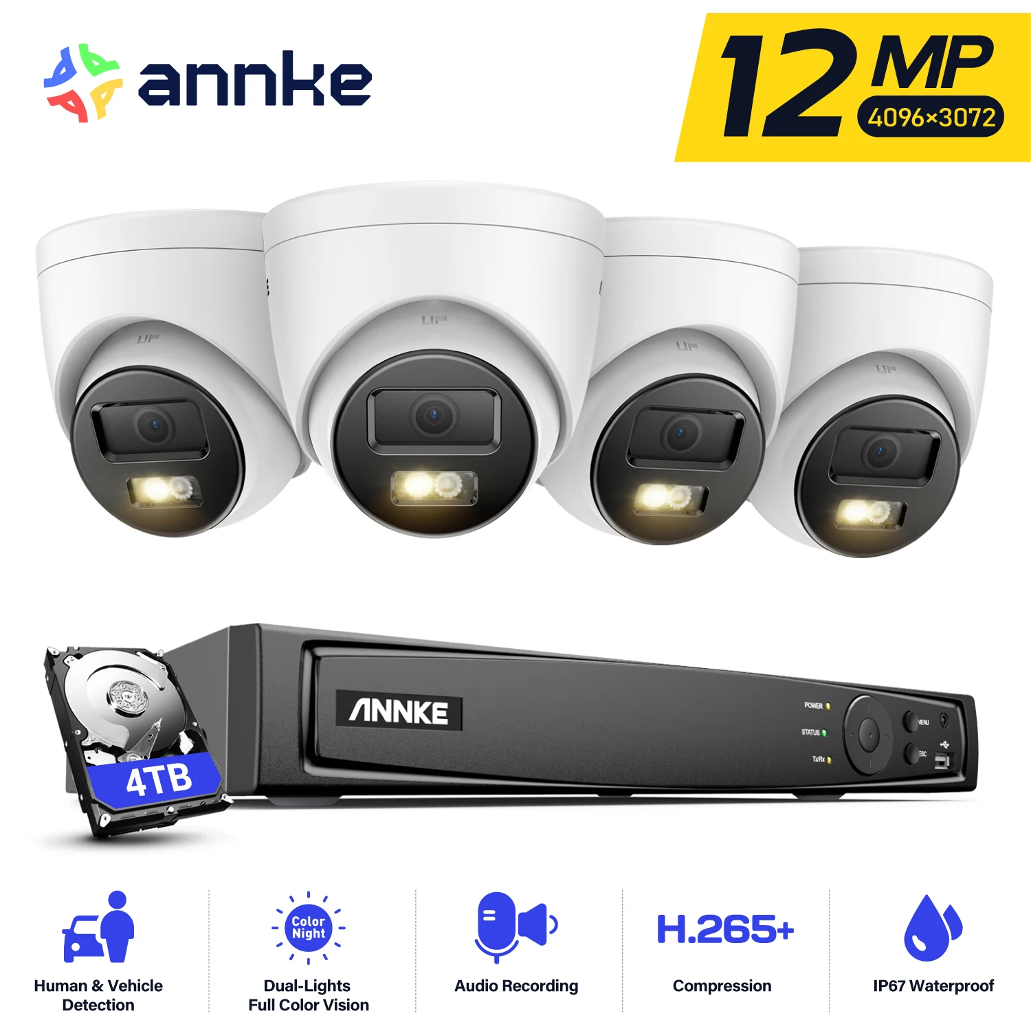 ANNKE Smart Home Dual Light Smart CCTV Camera Video Surveillance Kit 12MP POE Camera WIth 12MP NVR 8CH NVR Outdoor Built-in mic