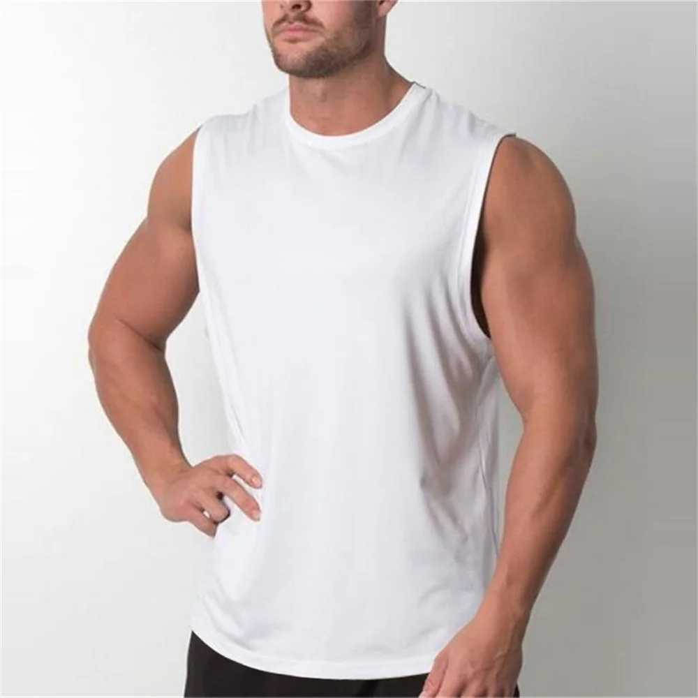 Men\'s Fitness Sleeveless Tank Top Tshirt O-neck Pactwork Casual T shirts for Men New Spring Designer Tees Men Clothing