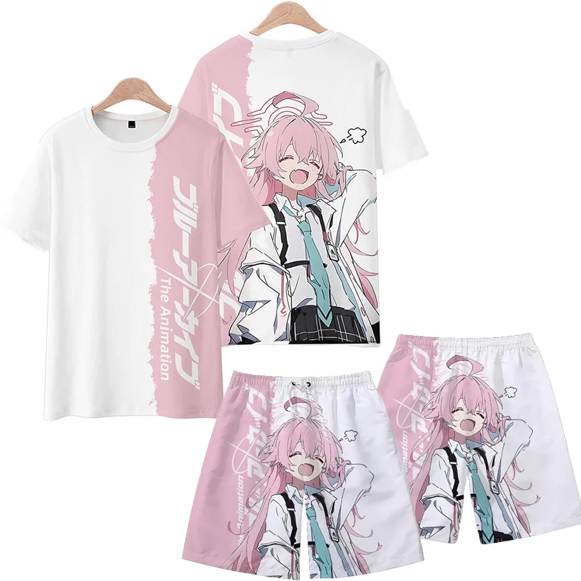 Men's Suits Anime Blue Archive Takanashi Hoshino 3D Print T-Shirts Shorts 2-Piece Sets Tracksuits Oversized Outfits Man Clothing view 6