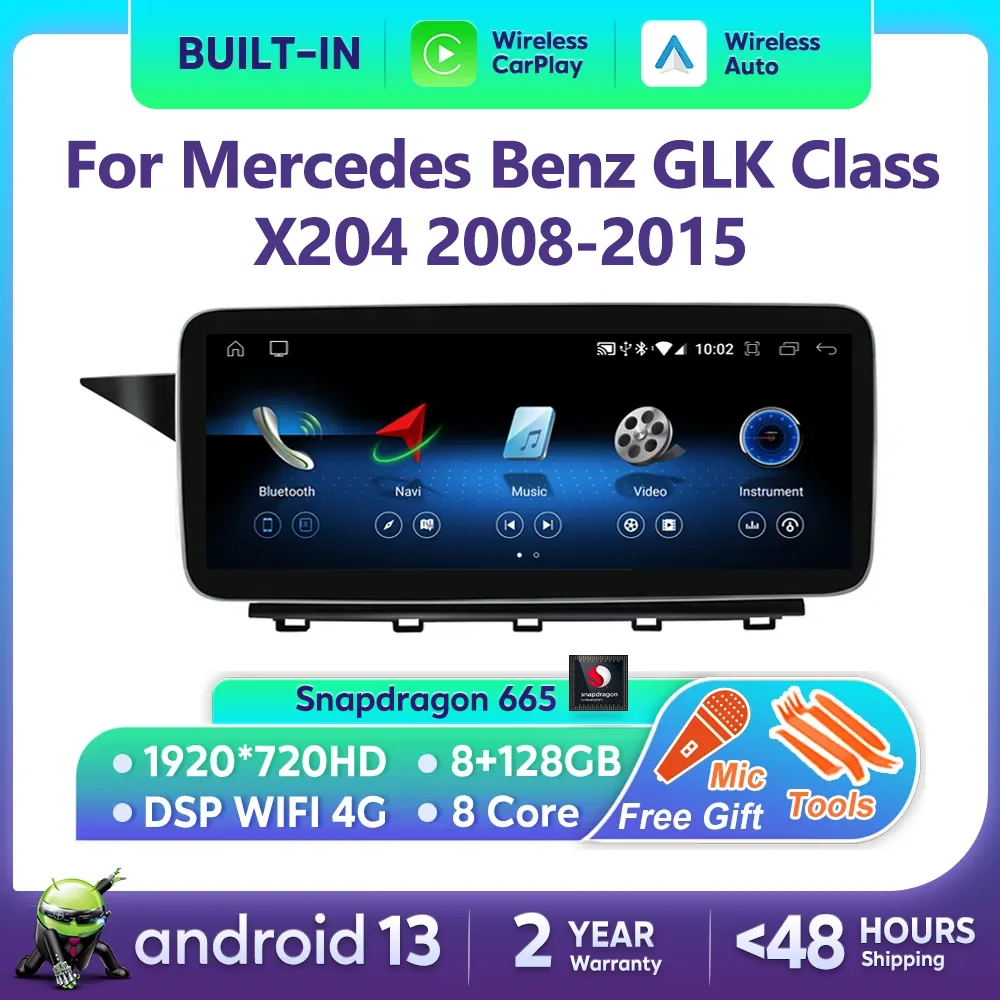 

Android 13 Wireless Auto CarPlay For Mercedes Benz GLK Class X204 2008-2015 Car Multimedia Navigation GPS SWC DSP 4G WiFi