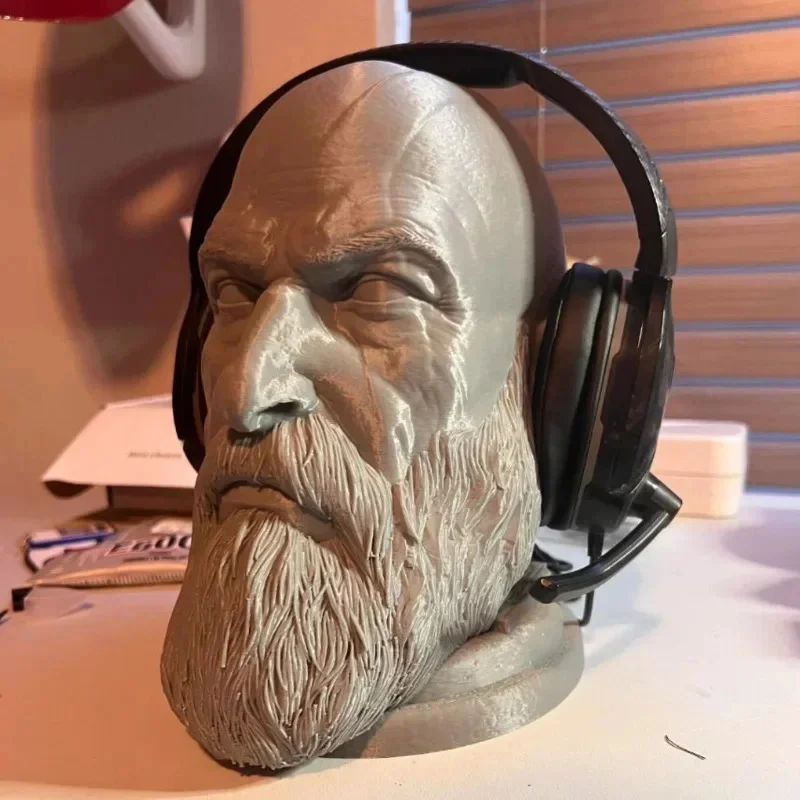 God Of War Kratos Statue Headphone Game Characters Characters Toys Head Statue Desk Model Computer Headphone Stand Holder view 3
