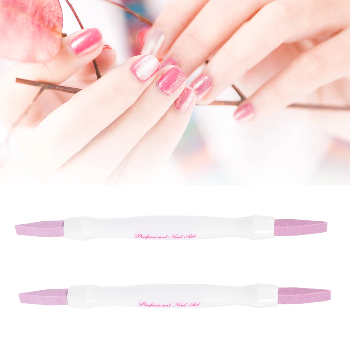 

2 pcs Double Headed Rod Fingernail Tools Buffer Stick Pumice Exfoliating Nail File Care Manicure Scrub Polished Dead