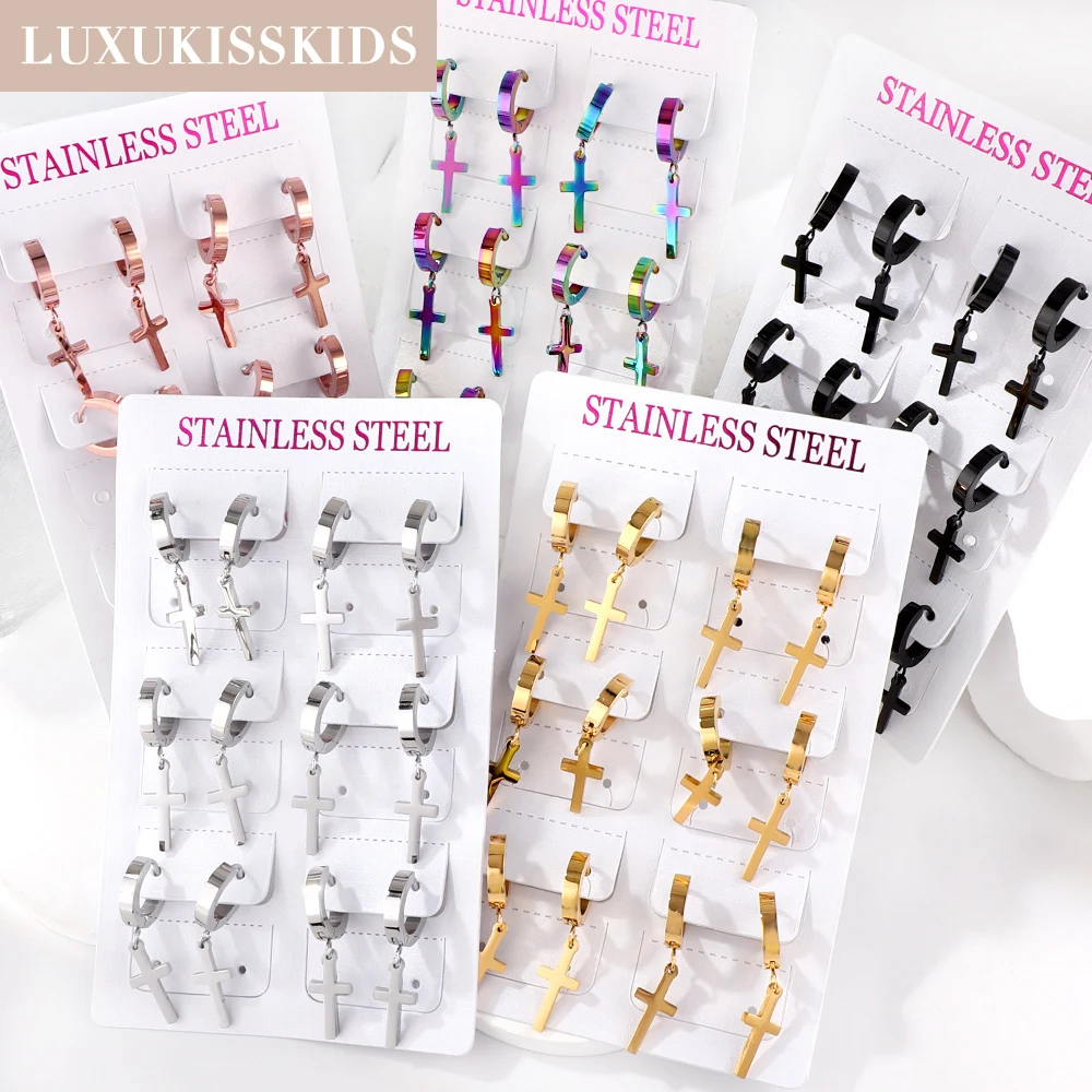 LUXUKISSKIDS Goth 6 par/partii Cross Drop zestawy kolczyków Hiphop Christianity hurtowe wiszące aretes neutralna biżuteria dla kobiet/mężczyzn