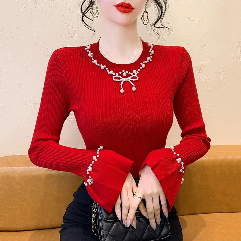 Korean Slim Youth All-match Pullovers Top Autumn Winter New Long Sleeve Solid Color Fashion Sweaters Sweet Elegant Women Clothes