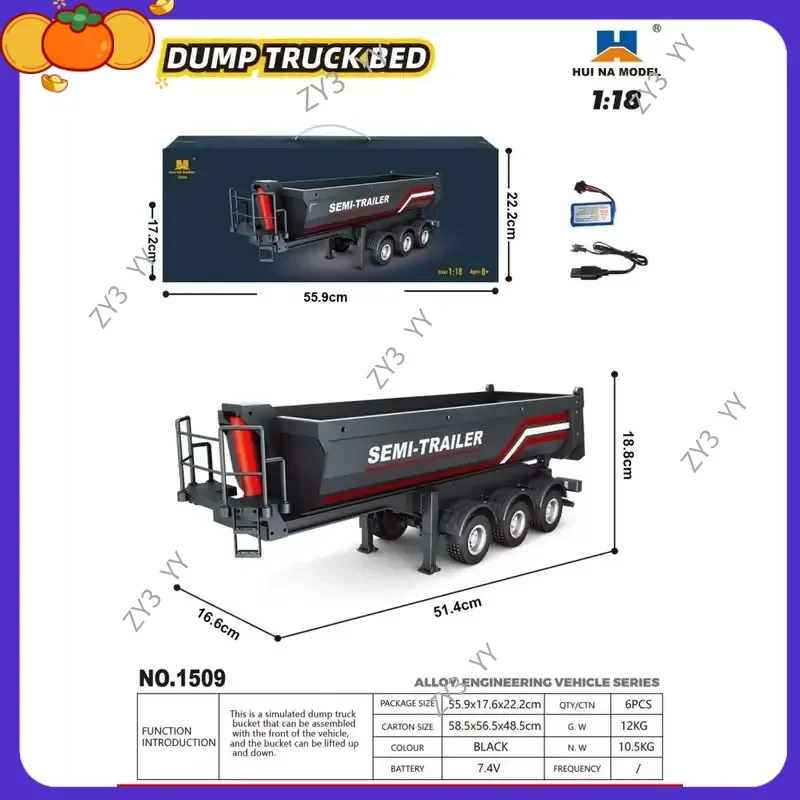

New 1/18 Huina 1509 RC Semi Dump trailer Electric Lifting for RC Tractor Truck 1501 Tail Light Support Leg No Sound System Model